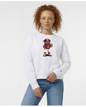 Champion Alabama Crimson Tide Teddy Bear Crewneck Relaxed-fit Dropped-shoulder Sweatshirt - White