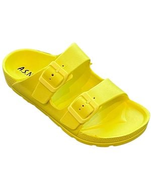 Andrew By Andrew Stevens Comfort Slides Double Buckle Adjustable Scooby Flat Sandals - Yellow