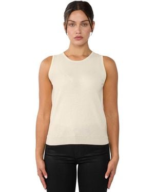 Jennie Liu 100% Cashmere Tank Tops Sleeveless Crewneck Sweater Vest - White