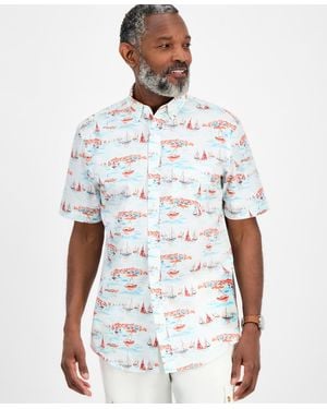 Club Room Short Sleeve Sailboat Scene Print Button-down Shirt - White
