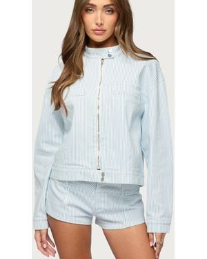 Edikted Myah Pinstripe Moto Jacket - Blue