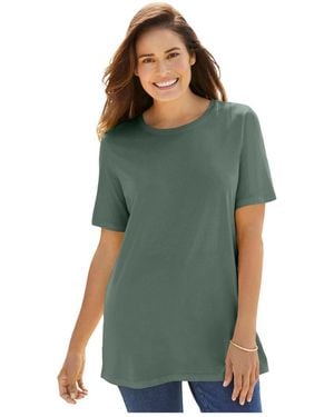 Woman Within Within Perfect Short-sleeve Crewneck Tee - Green