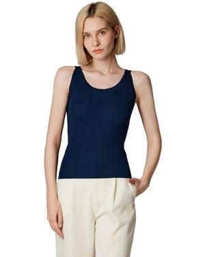 Jennie Liu Scoop Neck Tank Top | 75% Merino Wool 25% Silk Ultra-soft Layering Essential | Natrual Moisture Wicking Sweater - Blue