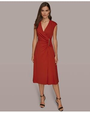 Donna Karan V-neck Midi Dress - Red
