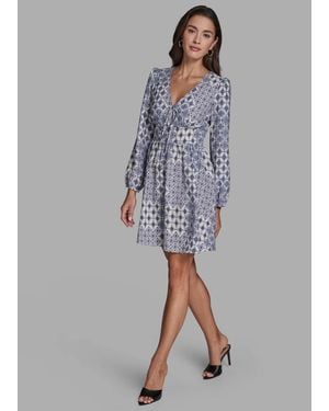 BCBGMAXAZRIA Crepe Tie-front Shift Dress - Blue