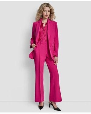 DKNY Single Button Long Sleeve Blazer Printed Long Sleeve Top Pintuck Fit Flare Pants - Pink