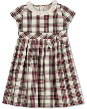 Hope & Henry Little Girls Short Sleeve Ruffle Collar Party Dress - Brown