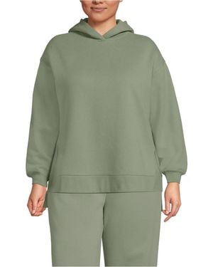 Lands' End Plus Size Long Sleeve Serious Sweats Hooded Tunic Sweatshirt - Green