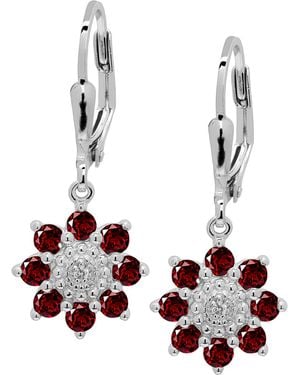 Macy's Garnet Floral Chandelier Drop Leverback Earrings (1-1/4 Ct. T.w. - Red