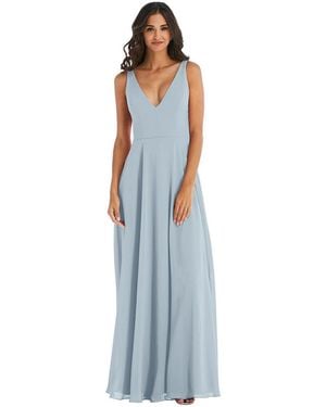 After Six Deep V-neck Chiffon Maxi Dress - Blue