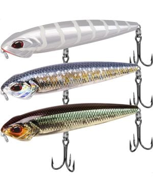Gnuadz Top Water Plopper Fishing Lure Bkk Hooks Surface Wobble Bait - Metallic