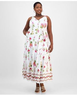 Taylor Plus Size Floral V-neck Sleeveless Maxi Dress - White