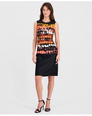 Anne Klein Printed Sleeveless Scuba Sheath Dress - Red
