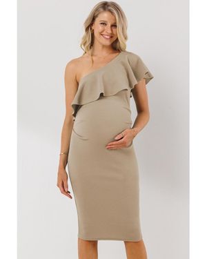 Hello Miss Maternity One-shoulder Ruffle Bodycon Dress - Natural