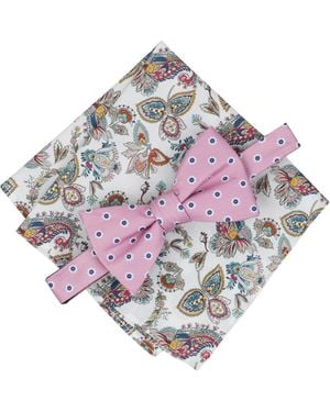 BarIII Elliot Dotted Bow Tie & Floral Pocket Square 2-piece Set - Gray