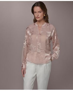 Donna Karan Split V-neck Long-sleeve Top - Brown