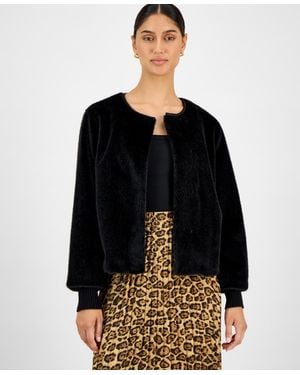 Tahari Knit-cuff Faux-fur Jacket - Black