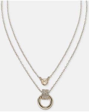 DKNY Glass Crystal -tone 2 Row Ring Pendant Necklace - White