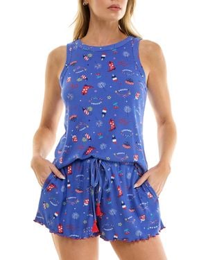 Roudelain Crewneck Top And Pull-on Shorts - Blue