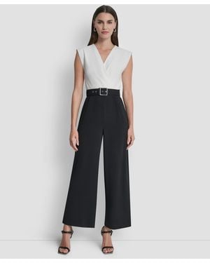 DKNY Surplice Neck Straight Ankle Jumpsuit - White