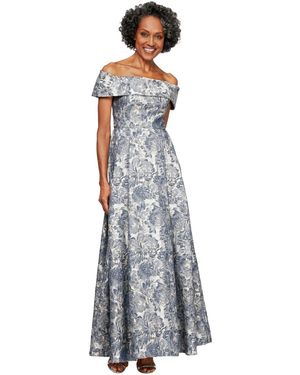 Alex Evenings Petite Printed Off-the-shoulder Ball Gown - Gray