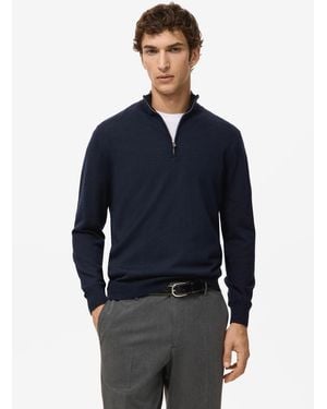 Mango Perkins Collar Merino Wool Sweater - Blue