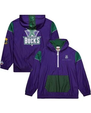 Mitchell & Ness And Milwaukee Bucks Hardwood Classics Team Og 3.0 Anorak Half-zip Windbreaker Jacket - Purple