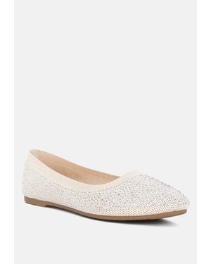LONDON RAG Splash Rhinestones Embellished Ballet Flats - White