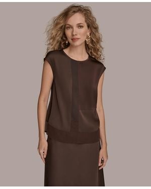 Donna Karan Mixed Media Cap Sleeve Top - Brown