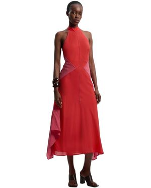 Karen Millen Block Halter Midi A-line Dress - Red