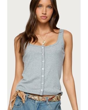 Edikted Gwenne Pointelle Button Up Tank Top - Gray