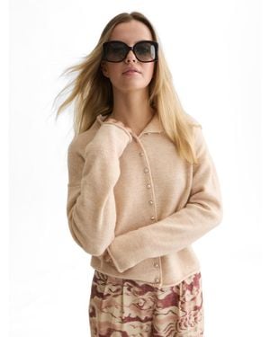 Scotch & Soda Fuzzy Funnel-neck Cardigan - Natural