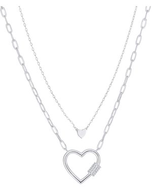 And Now This Cubic Zirconia Double Layered Strand Heart Necklace - White