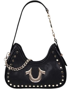 TRUE RELIGION Studded Pebble Hobo Bag - Black