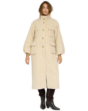 Belle & Bloom Cozy Nights High-funnel Neckline Balloon-sleeve Faux Shearling Coat - Natural