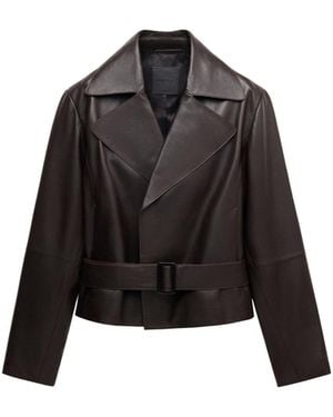 Mango Selection Leather Belted Cropped Trench Jacket - Black