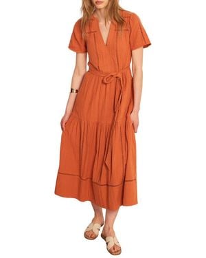 Mint Velvet V-neck Short-sleeve Cotton Cheesecloth Maxi Dress - Orange