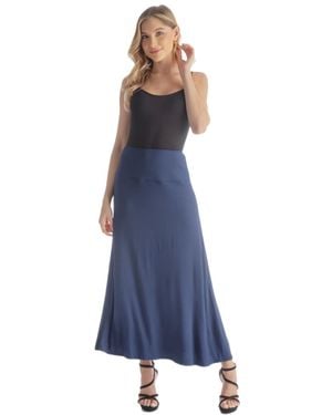 24seven Comfort Apparel Petite Elastic Waist Solid Color Maxi Skirt - Blue