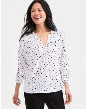Style & Co. Printed 3/4 Sleeve Split-neck Top - Blue