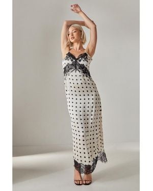 Nasty Gal Satin Lace Trim Maxi Dress - Gray