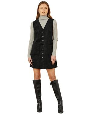 Yumi' Cord Tunic Dress With Pockets - Black