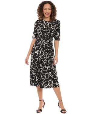 London Times Printed Fit And Flare Pull-on Midi Dress - Black
