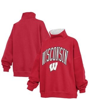 Pressbox Wisconsin Badgers Oversized Mock Neck Sweatshirt - Red