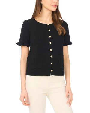 Cece Crewneck Short-sleeve Cardigan Sweater - Black