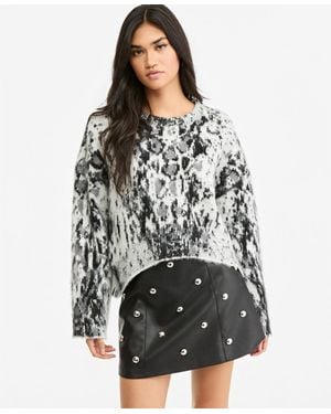 BarIII Animal-print High-low Sweater - Gray