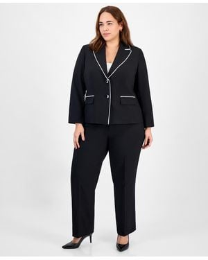 Le Suit Plus Size Piping-trim Peak-lapel Pantsuit Set - Black