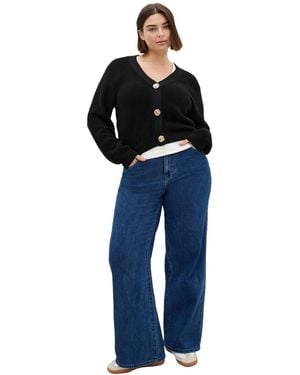 City Chic Plus Size Bella V-neck Long-sleeve Textured-knit Cardigan - Blue