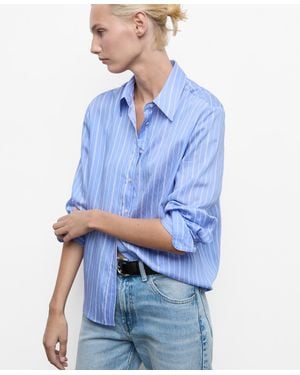 Mango Striped Straight Shirt - Blue