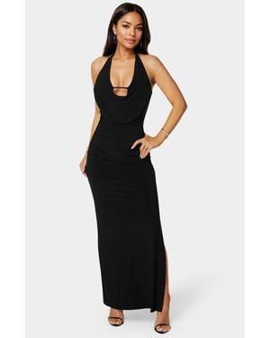 Bebe Plunge Neck Cowl Maxi Dress - Black