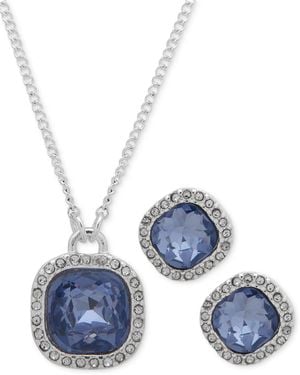 Nine West Pave & Stone Pendant Necklace & Stud Earrings Set - Blue